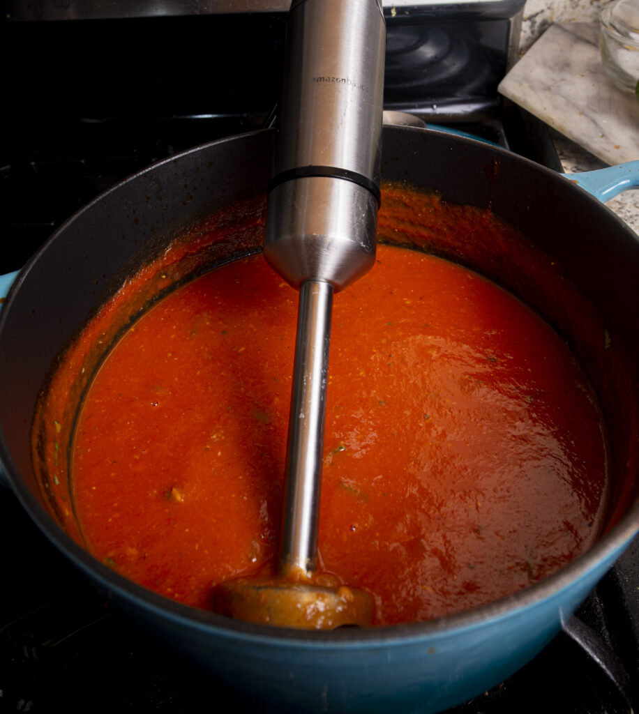 Blend this gluten free tomato soup with an immersion blender.